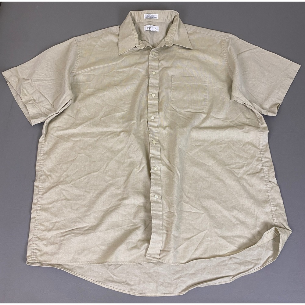 Enro Button Up Shirt Mens 19 Tall Beige Short Sleeve Pebble Cloth Cotton Blend
